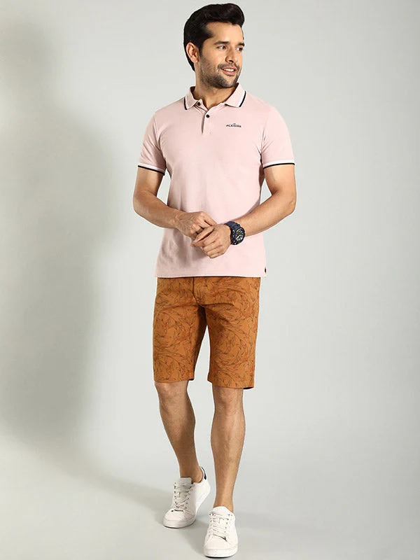 Indian Terrain Men's Slim Fit Tropical Print Light Brown Shorts